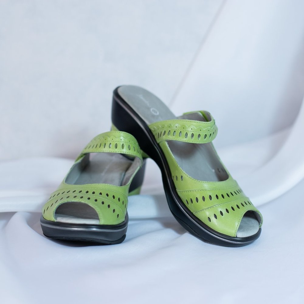 Jambu Touring Too Leather Comfort Sandal Open Toe Slip On Shoes Green Size 9.5 M